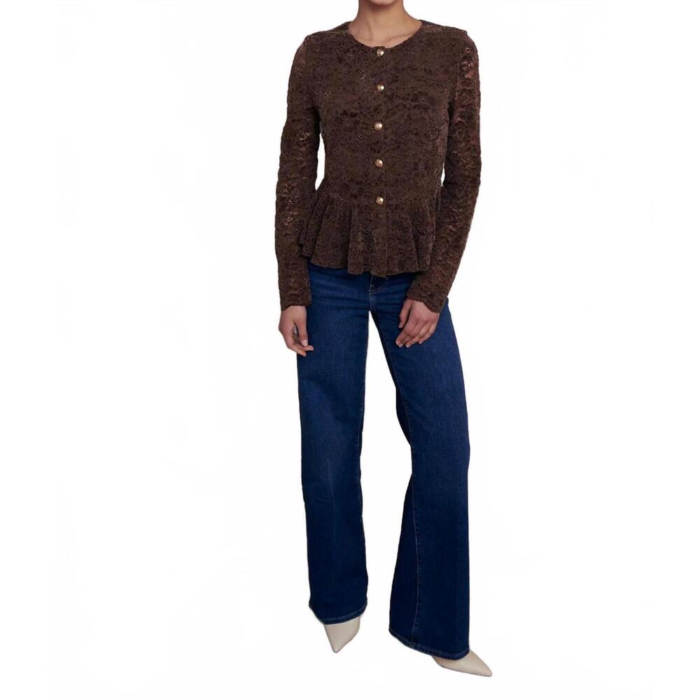 NEW SAYLOR women's alva velvet lace top in sepia